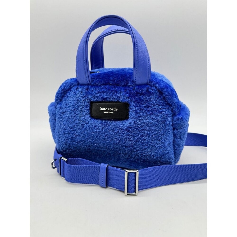 KATE SPADE NY Apres Chic faux-fur shearling small satchel crossbody bag -BLUE - Picture 12 of 16